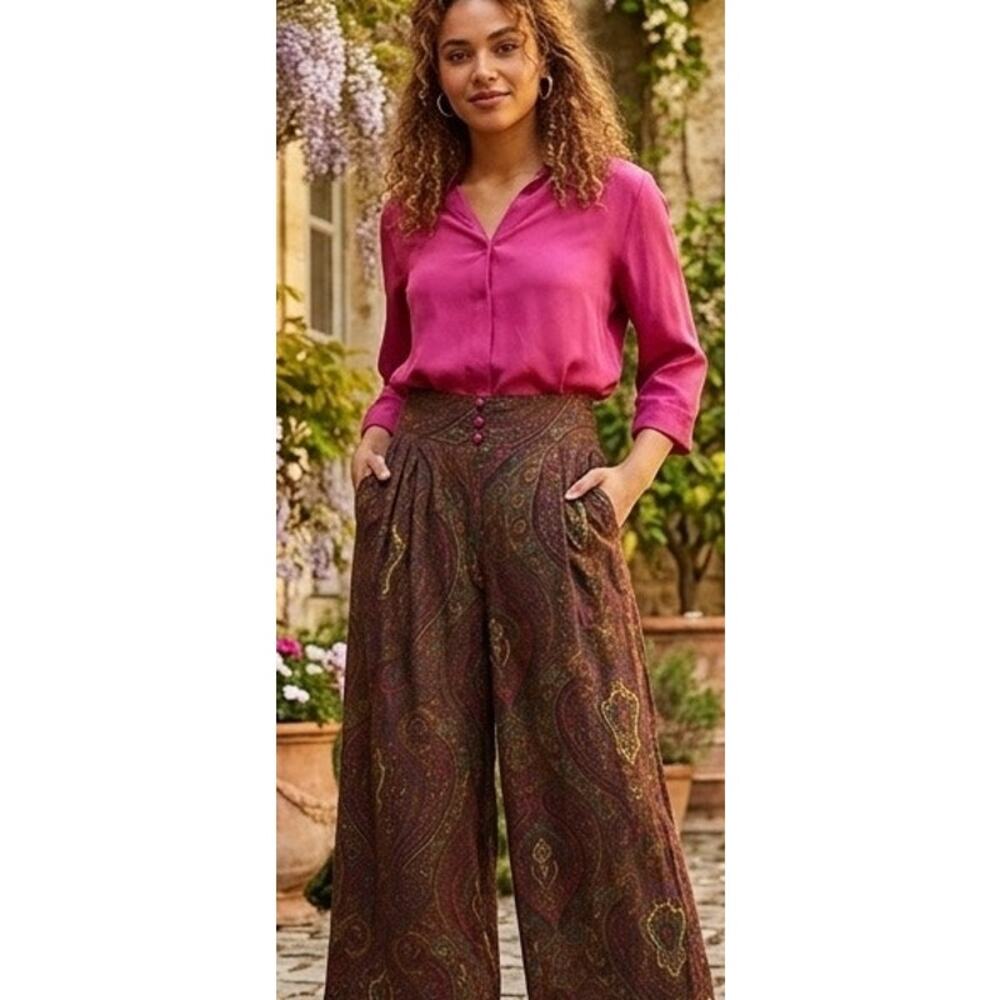 Vintage 90's Hunter's Run Paisley Yoke-Waisted Culottes in Moody Colors